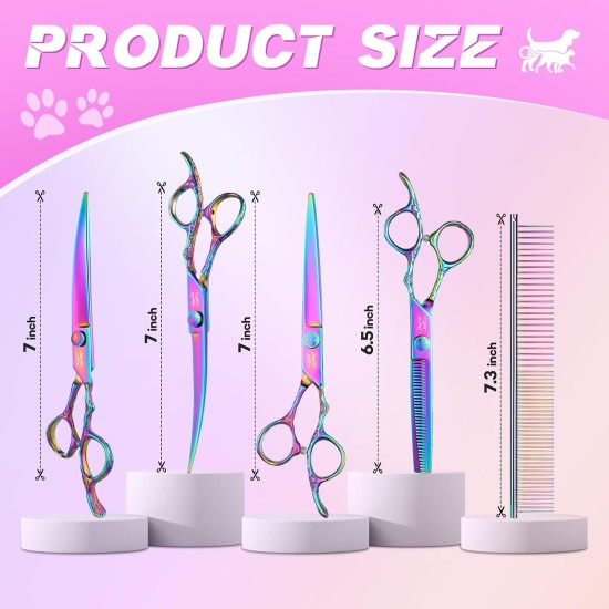 JASON Dog Grooming Scissors Set Professional 6 in 1 Dog Shears Kit - 6.5" Thinning, 7" Straight, 7" Up-Curved, 7" Down-Curved Shears and Comb for Dog Cat Pet with Adjustable Screw (Black) JASON Dog Grooming Scissors Set Professional 6 in 1 Dog Shears Kit - 6.5" Thinning, 7" Straight, 7" Up-Curved, 7" Down-Curved Shears and Comb for Dog Cat Pet with Adjustable Screw (Black)