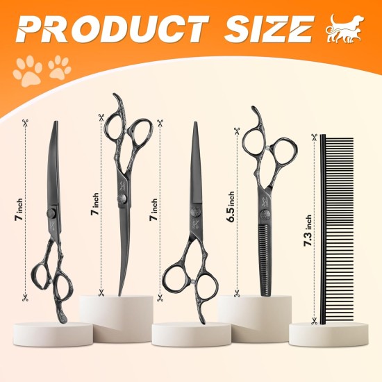 JASON Dog Grooming Scissors Set Professional 6 in 1 Dog Shears Kit - 6.5" Thinning, 7" Straight, 7" Up-Curved, 7" Down-Curved Shears and Comb for Dog Cat Pet with Adjustable Screw (Black) JASON Dog Grooming Scissors Set Professional 6 in 1 Dog Shears Kit - 6.5" Thinning, 7" Straight, 7" Up-Curved, 7" Down-Curved Shears and Comb for Dog Cat Pet with Adjustable Screw (Black)