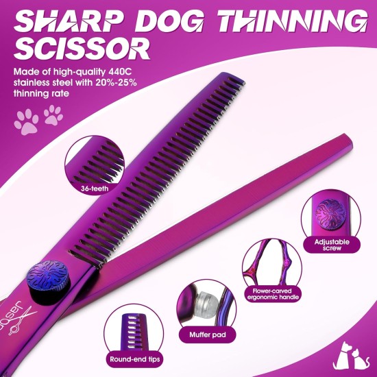JASON Dog Grooming Scissors Set Professional 6 in 1 Dog Shears Kit - 6.5" Thinning, 7" Straight, 7" Up-Curved, 7" Down-Curved Shears and Comb for Dog Cat Pet with Adjustable Screw (Black) JASON Dog Grooming Scissors Set Professional 6 in 1 Dog Shears Kit - 6.5" Thinning, 7" Straight, 7" Up-Curved, 7" Down-Curved Shears and Comb for Dog Cat Pet with Adjustable Screw (Black)