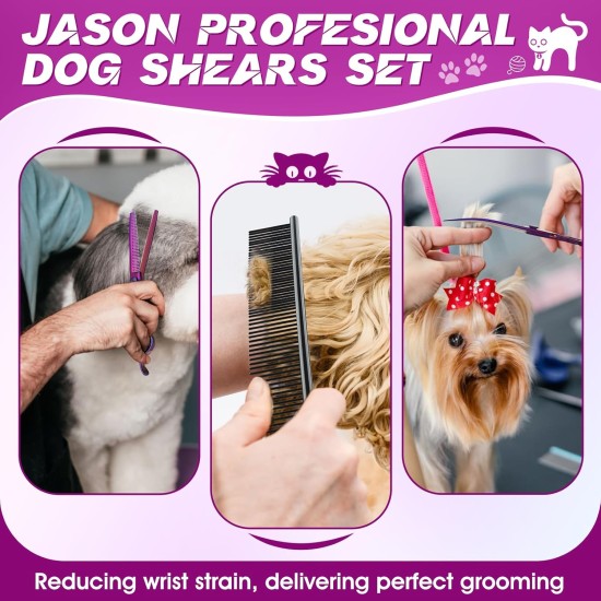 JASON Dog Grooming Scissors Set Professional 6 in 1 Dog Shears Kit - 6.5" Thinning, 7" Straight, 7" Up-Curved, 7" Down-Curved Shears and Comb for Dog Cat Pet with Adjustable Screw (Black) JASON Dog Grooming Scissors Set Professional 6 in 1 Dog Shears Kit - 6.5" Thinning, 7" Straight, 7" Up-Curved, 7" Down-Curved Shears and Comb for Dog Cat Pet with Adjustable Screw (Black)