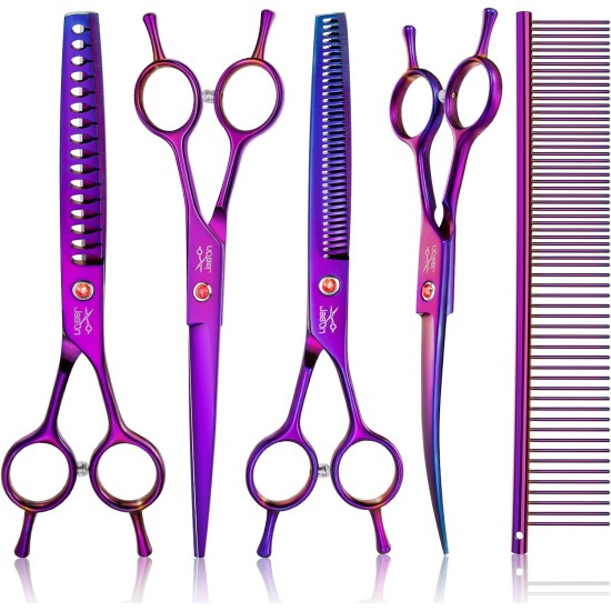 JASON Professional 7.5 Inch Dog Scissors Set 6 in 1 Grooming Scissors Set for Dogs - Straight Curved Dog Scissors 16/36 Teeth Thinning Scissors for Dogs with Ergonomic Handle for Pet Grooming JASON Professional 7.5 Inch Dog Scissors Set 6 in 1 Grooming Scissors Set for Dogs - Straight Curved Dog Scissors 16/36 Teeth Thinning Scissors for Dogs with Ergonomic Handle for Pet Grooming