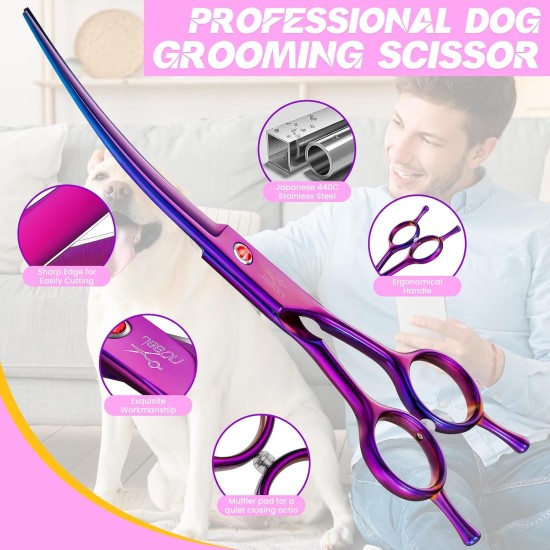JASON Professional 7.5 Inch Dog Scissors Set 6 in 1 Grooming Scissors Set for Dogs - Straight Curved Dog Scissors 16/36 Teeth Thinning Scissors for Dogs with Ergonomic Handle for Pet Grooming JASON Professional 7.5 Inch Dog Scissors Set 6 in 1 Grooming Scissors Set for Dogs - Straight Curved Dog Scissors 16/36 Teeth Thinning Scissors for Dogs with Ergonomic Handle for Pet Grooming