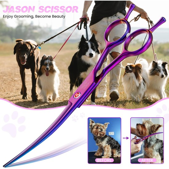 JASON Professional 7.5 Inch Dog Scissors Set 6 in 1 Grooming Scissors Set for Dogs - Straight Curved Dog Scissors 16/36 Teeth Thinning Scissors for Dogs with Ergonomic Handle for Pet Grooming JASON Professional 7.5 Inch Dog Scissors Set 6 in 1 Grooming Scissors Set for Dogs - Straight Curved Dog Scissors 16/36 Teeth Thinning Scissors for Dogs with Ergonomic Handle for Pet Grooming