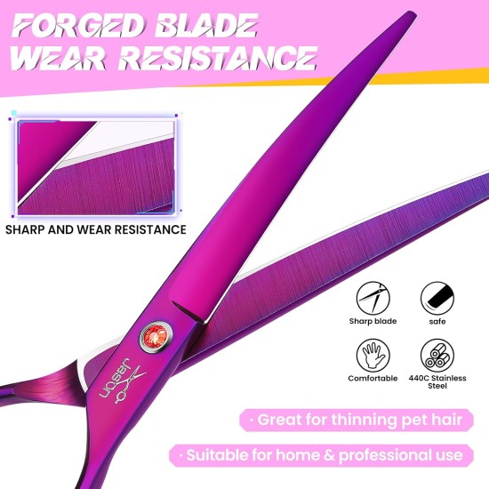JASON Professional 7.5 Inch Dog Scissors Set 6 in 1 Grooming Scissors Set for Dogs - Straight Curved Dog Scissors 16/36 Teeth Thinning Scissors for Dogs with Ergonomic Handle for Pet Grooming JASON Professional 7.5 Inch Dog Scissors Set 6 in 1 Grooming Scissors Set for Dogs - Straight Curved Dog Scissors 16/36 Teeth Thinning Scissors for Dogs with Ergonomic Handle for Pet Grooming