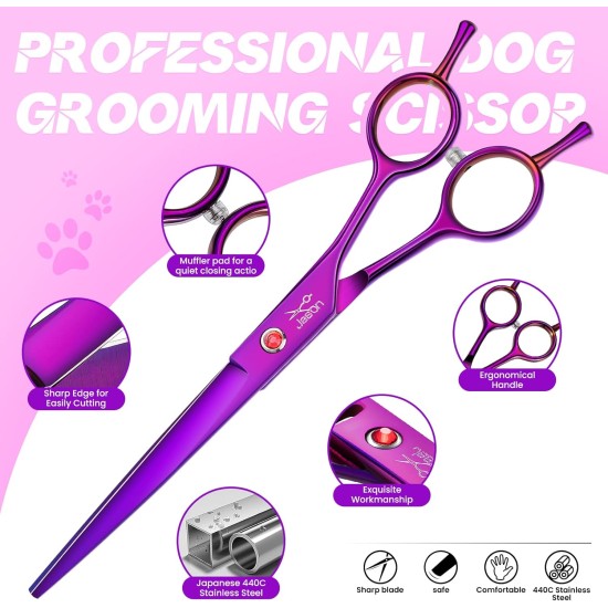 JASON Professional 7.5 Inch Dog Scissors Set 6 in 1 Grooming Scissors Set for Dogs - Straight Curved Dog Scissors 16/36 Teeth Thinning Scissors for Dogs with Ergonomic Handle for Pet Grooming JASON Professional 7.5 Inch Dog Scissors Set 6 in 1 Grooming Scissors Set for Dogs - Straight Curved Dog Scissors 16/36 Teeth Thinning Scissors for Dogs with Ergonomic Handle for Pet Grooming
