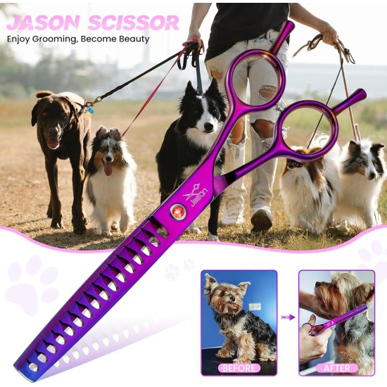 JASON Professional 7.5 Inch Dog Scissors Set 6 in 1 Grooming Scissors Set for Dogs - Straight Curved Dog Scissors 16/36 Teeth Thinning Scissors for Dogs with Ergonomic Handle for Pet Grooming JASON Professional 7.5 Inch Dog Scissors Set 6 in 1 Grooming Scissors Set for Dogs - Straight Curved Dog Scissors 16/36 Teeth Thinning Scissors for Dogs with Ergonomic Handle for Pet Grooming