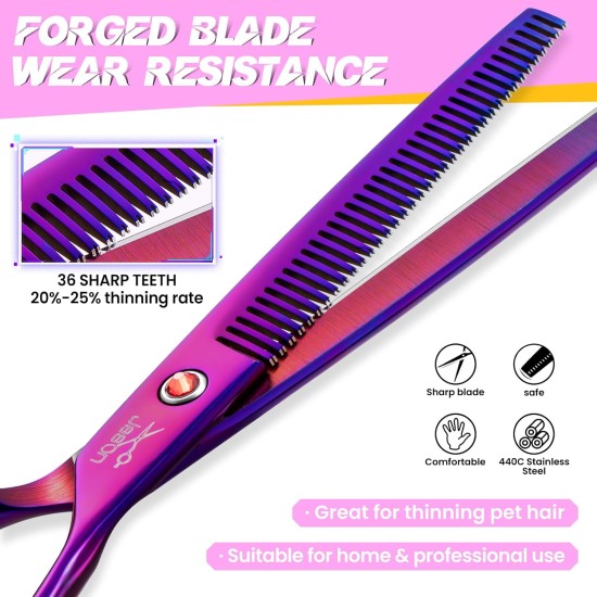 JASON Professional 7.5 Inch Dog Scissors Set 6 in 1 Grooming Scissors Set for Dogs - Straight Curved Dog Scissors 16/36 Teeth Thinning Scissors for Dogs with Ergonomic Handle for Pet Grooming JASON Professional 7.5 Inch Dog Scissors Set 6 in 1 Grooming Scissors Set for Dogs - Straight Curved Dog Scissors 16/36 Teeth Thinning Scissors for Dogs with Ergonomic Handle for Pet Grooming