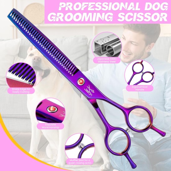 JASON Professional 7.5 Inch Dog Scissors Set 6 in 1 Grooming Scissors Set for Dogs - Straight Curved Dog Scissors 16/36 Teeth Thinning Scissors for Dogs with Ergonomic Handle for Pet Grooming JASON Professional 7.5 Inch Dog Scissors Set 6 in 1 Grooming Scissors Set for Dogs - Straight Curved Dog Scissors 16/36 Teeth Thinning Scissors for Dogs with Ergonomic Handle for Pet Grooming