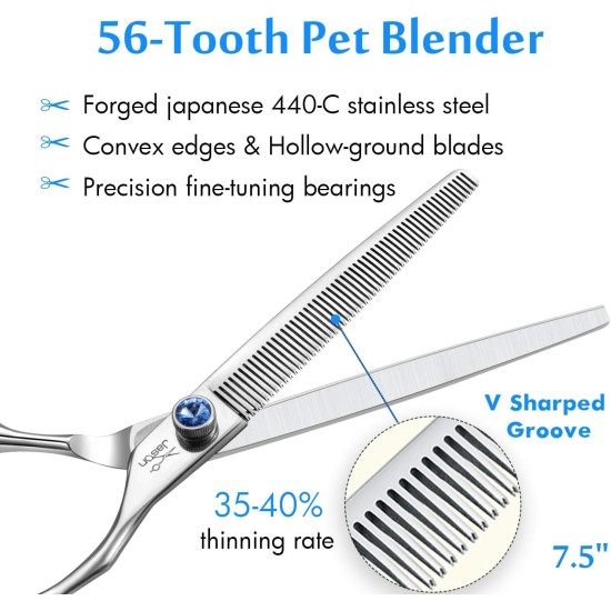 JASON Professional 7.5 Inch Thinning Scissors for Dogs Cats Pets Dog Scissors Grooming Scissors with Adjustable Screw 56 Teeth JASON Professional 7.5 Inch Thinning Scissors for Dogs Cats Pets Dog Scissors Grooming Scissors with Adjustable Screw 56 Teeth