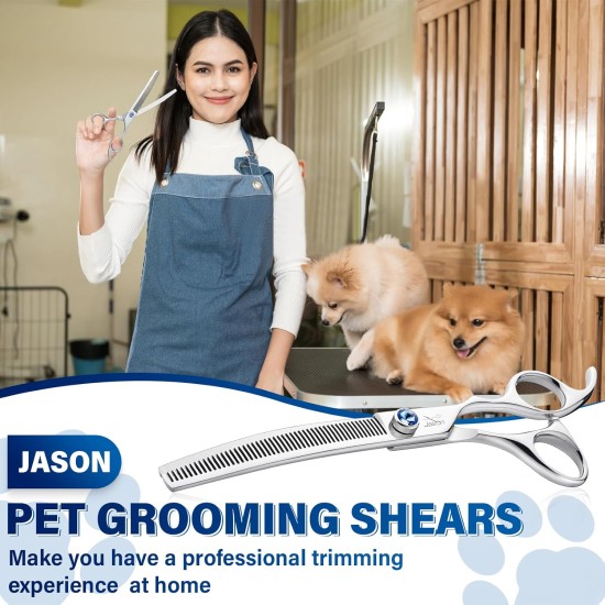 JASON Professional 7.5 Inch Thinning Scissors for Dogs Cats Pets Dog Scissors Grooming Scissors with Adjustable Screw 56 Teeth JASON Professional 7.5 Inch Thinning Scissors for Dogs Cats Pets Dog Scissors Grooming Scissors with Adjustable Screw 56 Teeth