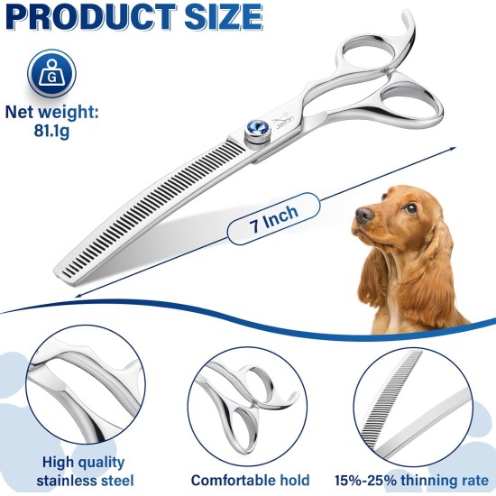 JASON Professional 7.5 Inch Thinning Scissors for Dogs Cats Pets Dog Scissors Grooming Scissors with Adjustable Screw 56 Teeth JASON Professional 7.5 Inch Thinning Scissors for Dogs Cats Pets Dog Scissors Grooming Scissors with Adjustable Screw 56 Teeth