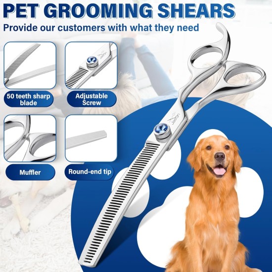 JASON Professional 7.5 Inch Thinning Scissors for Dogs Cats Pets Dog Scissors Grooming Scissors with Adjustable Screw 56 Teeth JASON Professional 7.5 Inch Thinning Scissors for Dogs Cats Pets Dog Scissors Grooming Scissors with Adjustable Screw 56 Teeth