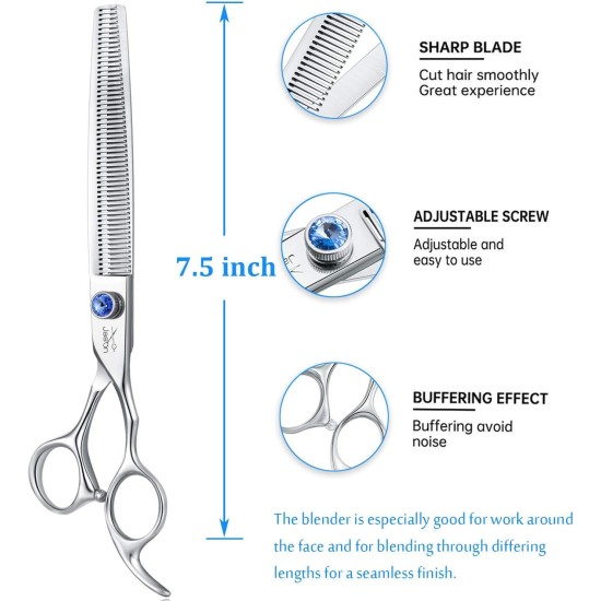JASON Professional 7.5 Inch Thinning Scissors for Dogs Cats Pets Dog Scissors Grooming Scissors with Adjustable Screw 56 Teeth JASON Professional 7.5 Inch Thinning Scissors for Dogs Cats Pets Dog Scissors Grooming Scissors with Adjustable Screw 56 Teeth