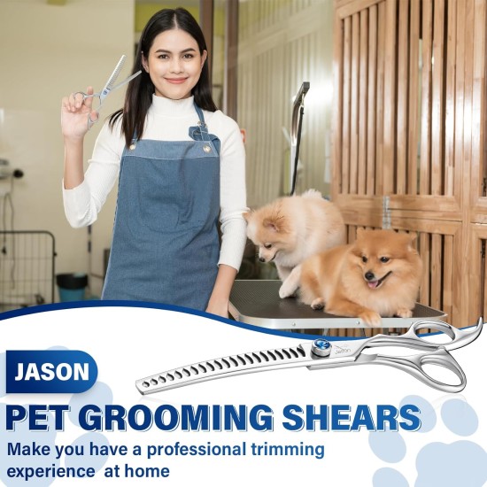 JASON Professional 7.5 Inch Thinning Scissors for Dogs Cats Pets Dog Scissors Grooming Scissors with Adjustable Screw 56 Teeth JASON Professional 7.5 Inch Thinning Scissors for Dogs Cats Pets Dog Scissors Grooming Scissors with Adjustable Screw 56 Teeth
