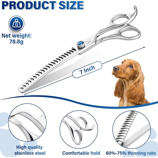 JASON Professional 7.5 Inch Thinning Scissors for Dogs Cats Pets Dog Scissors Grooming Scissors with Adjustable Screw 56 Teeth JASON Professional 7.5 Inch Thinning Scissors for Dogs Cats Pets Dog Scissors Grooming Scissors with Adjustable Screw 56 Teeth