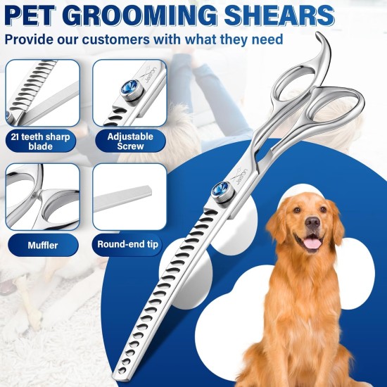 JASON Professional 7.5 Inch Thinning Scissors for Dogs Cats Pets Dog Scissors Grooming Scissors with Adjustable Screw 56 Teeth JASON Professional 7.5 Inch Thinning Scissors for Dogs Cats Pets Dog Scissors Grooming Scissors with Adjustable Screw 56 Teeth