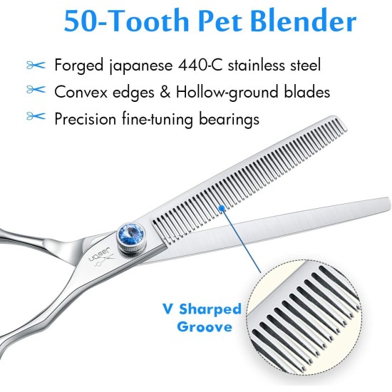 JASON Professional 7.5 Inch Thinning Scissors for Dogs Cats Pets Dog Scissors Grooming Scissors with Adjustable Screw 56 Teeth JASON Professional 7.5 Inch Thinning Scissors for Dogs Cats Pets Dog Scissors Grooming Scissors with Adjustable Screw 56 Teeth