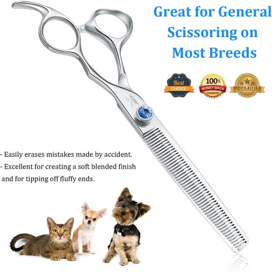 JASON Professional 7.5 Inch Thinning Scissors for Dogs Cats Pets Dog Scissors Grooming Scissors with Adjustable Screw 56 Teeth JASON Professional 7.5 Inch Thinning Scissors for Dogs Cats Pets Dog Scissors Grooming Scissors with Adjustable Screw 56 Teeth