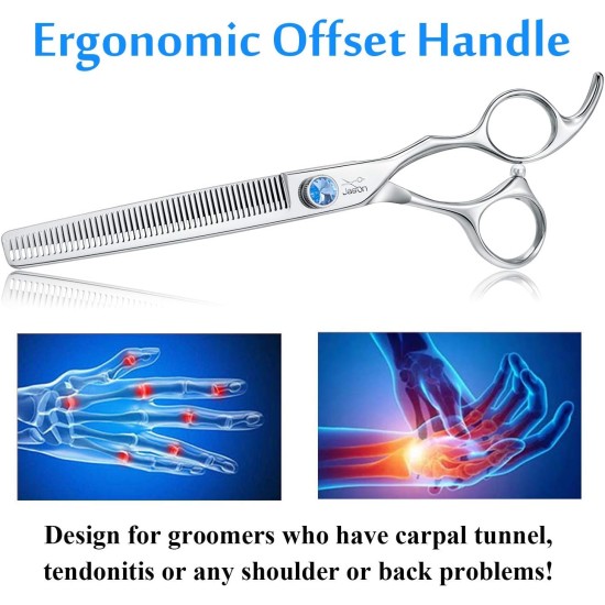 JASON Professional 7.5 Inch Thinning Scissors for Dogs Cats Pets Dog Scissors Grooming Scissors with Adjustable Screw 56 Teeth JASON Professional 7.5 Inch Thinning Scissors for Dogs Cats Pets Dog Scissors Grooming Scissors with Adjustable Screw 56 Teeth