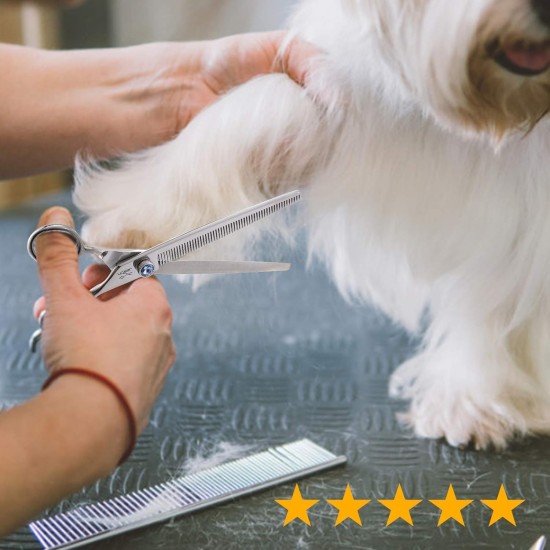 JASON Professional 7.5 Inch Thinning Scissors for Dogs Cats Pets Dog Scissors Grooming Scissors with Adjustable Screw 56 Teeth JASON Professional 7.5 Inch Thinning Scissors for Dogs Cats Pets Dog Scissors Grooming Scissors with Adjustable Screw 56 Teeth