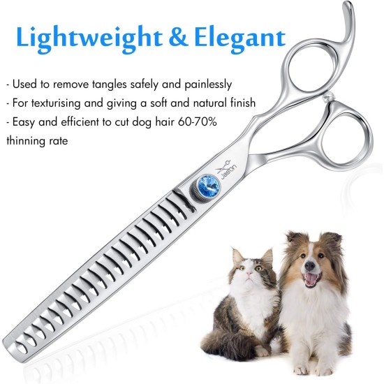 JASON Professional 7.5 Inch Thinning Scissors for Dogs Cats Pets Dog Scissors Grooming Scissors with Adjustable Screw 56 Teeth JASON Professional 7.5 Inch Thinning Scissors for Dogs Cats Pets Dog Scissors Grooming Scissors with Adjustable Screw 56 Teeth