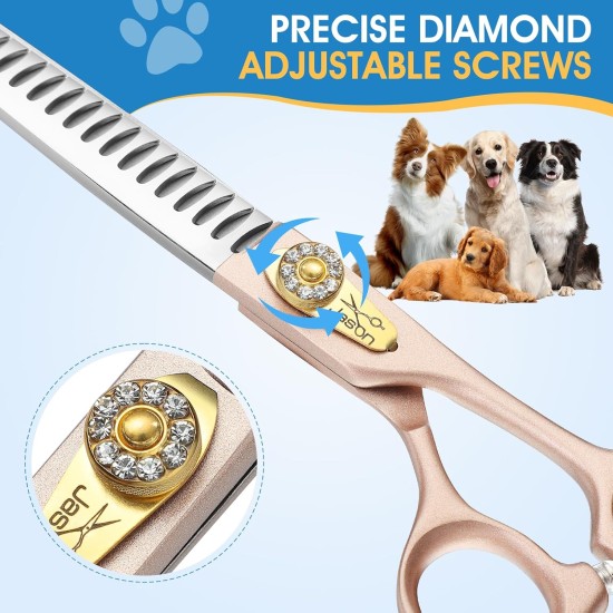 JASON Professional Dog Scissors Set 6 in 1 Fur Scissors for Dogs Set - 7 Inch Straight/Curved/Chunker Thinning Scissors with Ergonomic Handle, Rose Gold JASON Professional Dog Scissors Set 6 in 1 Fur Scissors for Dogs Set - 7 Inch Straight/Curved/Chunker Thinning Scissors with Ergonomic Handle, Rose Gold