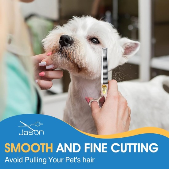 JASON Professional Dog Scissors Set 6 in 1 Fur Scissors for Dogs Set - 7 Inch Straight/Curved/Chunker Thinning Scissors with Ergonomic Handle, Rose Gold JASON Professional Dog Scissors Set 6 in 1 Fur Scissors for Dogs Set - 7 Inch Straight/Curved/Chunker Thinning Scissors with Ergonomic Handle, Rose Gold