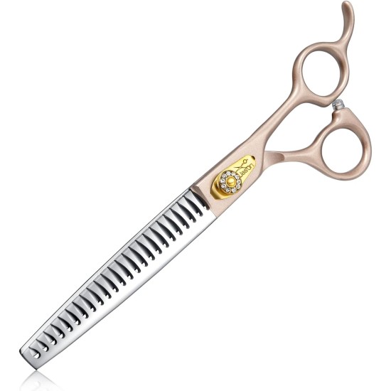 JASON Professional Dog Scissors Set 6 in 1 Fur Scissors for Dogs Set - 7 Inch Straight/Curved/Chunker Thinning Scissors with Ergonomic Handle, Rose Gold JASON Professional Dog Scissors Set 6 in 1 Fur Scissors for Dogs Set - 7 Inch Straight/Curved/Chunker Thinning Scissors with Ergonomic Handle, Rose Gold