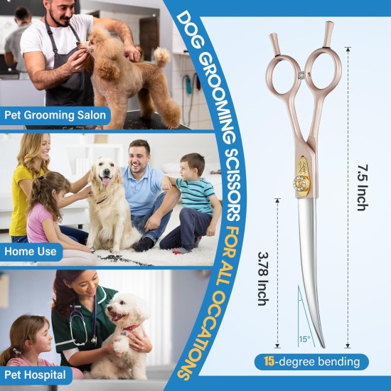 JASON Professional Dog Scissors Set 6 in 1 Fur Scissors for Dogs Set - 7 Inch Straight/Curved/Chunker Thinning Scissors with Ergonomic Handle, Rose Gold JASON Professional Dog Scissors Set 6 in 1 Fur Scissors for Dogs Set - 7 Inch Straight/Curved/Chunker Thinning Scissors with Ergonomic Handle, Rose Gold