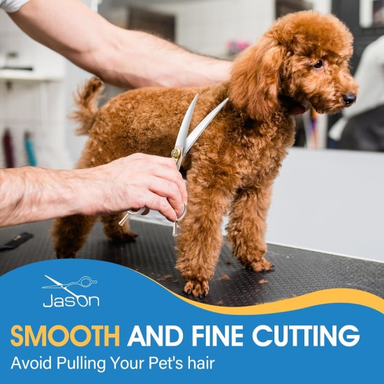 JASON Professional Dog Scissors Set 6 in 1 Fur Scissors for Dogs Set - 7 Inch Straight/Curved/Chunker Thinning Scissors with Ergonomic Handle, Rose Gold JASON Professional Dog Scissors Set 6 in 1 Fur Scissors for Dogs Set - 7 Inch Straight/Curved/Chunker Thinning Scissors with Ergonomic Handle, Rose Gold