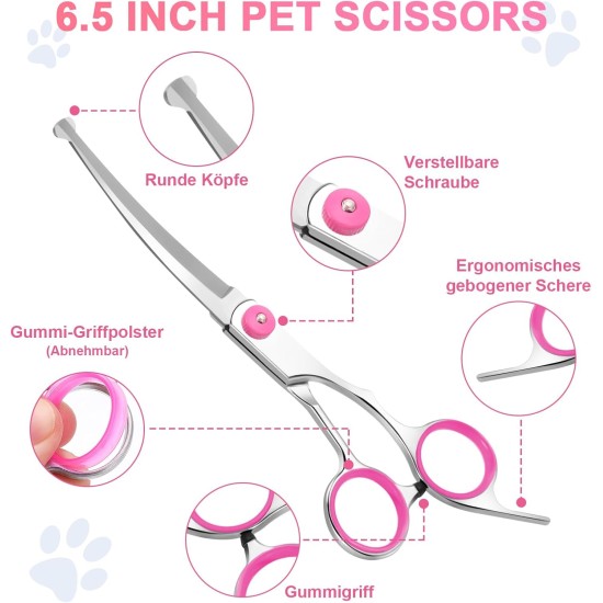 Jostift Dog Scissors, Curved Scissors, Dog Fur Scissors for Dogs and Cats, Professional Round Grooming Dog Scissors, Stainless Steel Grooming Scissors, Dog Grooming Scissors for Cats and Other Pets Jostift Dog Scissors, Curved Scissors, Dog Fur Scissors for Dogs and Cats, Professional Round Grooming Dog Scissors, Stainless Steel Grooming Scissors, Dog Grooming Scissors for Cats and Other Pets