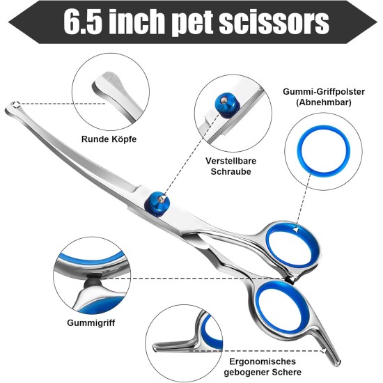 Jostift Dog Scissors, Fur Scissors for Dogs and Cats, Curved Scissors, Dog Scissors Set, Professional Round Grooming Scissors, Cat Grooming Scissors, Dog Grooming Scissors for Cats and Other Pets Jostift Dog Scissors, Fur Scissors for Dogs and Cats, Curved Scissors, Dog Scissors Set, Professional Round Grooming Scissors, Cat Grooming Scissors, Dog Grooming Scissors for Cats and Other Pets