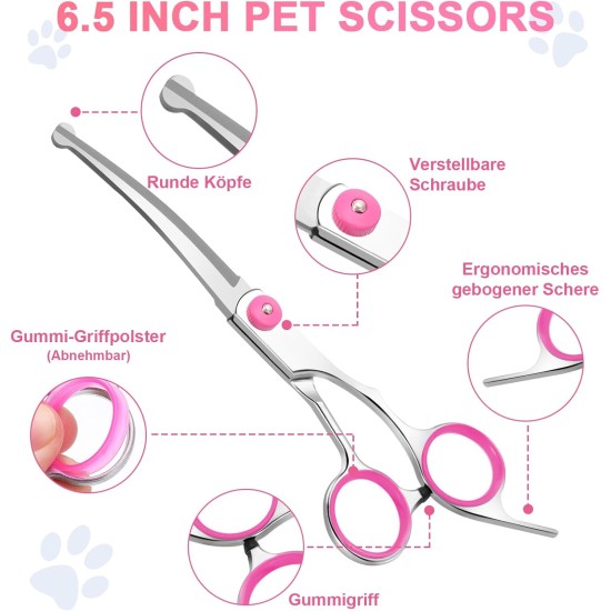Jostift Dog Scissors, Fur Scissors for Dogs and Cats, Curved Scissors, Dog Scissors Set, Professional Round Grooming Scissors, Cat Grooming Scissors, Dog Grooming Scissors for Cats and Other Pets Jostift Dog Scissors, Fur Scissors for Dogs and Cats, Curved Scissors, Dog Scissors Set, Professional Round Grooming Scissors, Cat Grooming Scissors, Dog Grooming Scissors for Cats and Other Pets