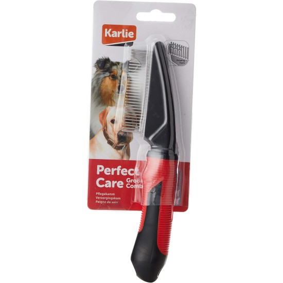 Karlie Grooming Comb with Rotating Teeth - Dog Combs - Short/Long - Rubber - Red/Black - 21 x 5 cm Karlie Grooming Comb with Rotating Teeth - Dog Combs - Short/Long - Rubber - Red/Black - 21 x 5 cm