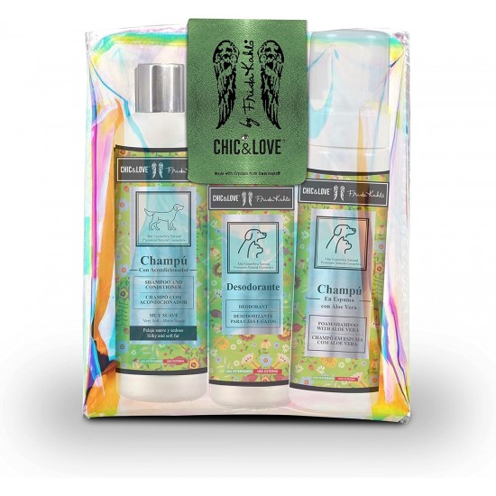 MENFORSAN Frida Kahlo Premium Toiletry Bag Care for Your Pet by Swarovski, Contains 3 Products for Dogs and Cats, Conditioner Shampoo, Deodorant, Foam Shampoo with Aloe Vera MENFORSAN Frida Kahlo Premium Toiletry Bag Care for Your Pet by Swarovski, Contains 3 Products for Dogs and Cats, Conditioner Shampoo, Deodorant, Foam Shampoo with Aloe Vera