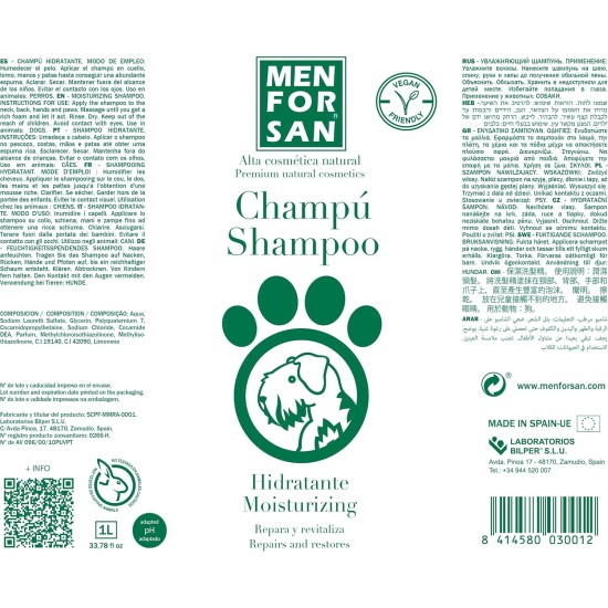 MENFORSAN Moisturising Shampoo for Dogs Intensive Moisture Provides Shine Revitalises and Repairs Eliminates Bad Odours Apple 1L MENFORSAN Moisturising Shampoo for Dogs Intensive Moisture Provides Shine Revitalises and Repairs Eliminates Bad Odours Apple 1L