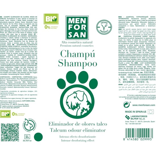MENFORSAN Odour Eliminating Dog Shampoo, Eliminates Bad Odours from Fur Talcum Blue 1L MENFORSAN Odour Eliminating Dog Shampoo, Eliminates Bad Odours from Fur Talcum Blue 1L
