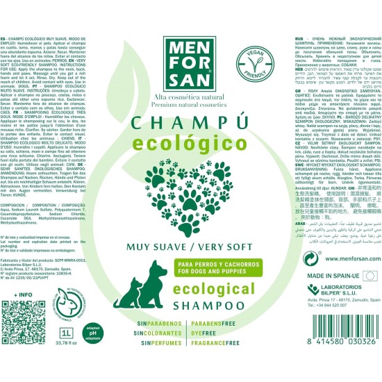 MENFORSAN Super Gentle Organic Shampoo for Dogs and Puppies with 100 Percent Biodegradable Ingredients Fragrance Free Clear 1L MENFORSAN Super Gentle Organic Shampoo for Dogs and Puppies with 100 Percent Biodegradable Ingredients Fragrance Free Clear 1L