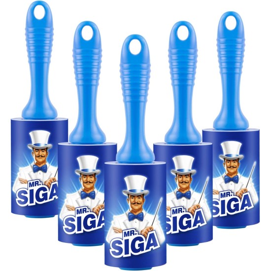 MR.SIGA Extra Sticky Lint Roller, Lint Roller, Lint Remover, Pet Hair Lint Roller with Easy Tear Sheets, 450 Sheets Total, Pack of 5, Blue MR.SIGA Extra Sticky Lint Roller, Lint Roller, Lint Remover, Pet Hair Lint Roller with Easy Tear Sheets, 450 Sheets Total, Pack of 5, Blue