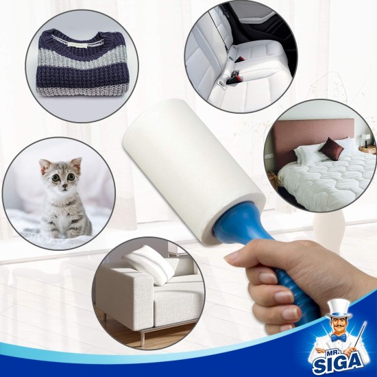 MR.SIGA Extra Sticky Lint Roller, Lint Roller, Lint Remover, Pet Hair Lint Roller with Easy Tear Sheets, 450 Sheets Total, Pack of 5, Blue MR.SIGA Extra Sticky Lint Roller, Lint Roller, Lint Remover, Pet Hair Lint Roller with Easy Tear Sheets, 450 Sheets Total, Pack of 5, Blue
