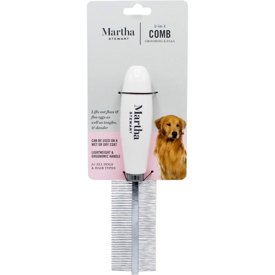 Martha Stewart For Pets Double Sided Comb for Dogs | 2-in-1 Dog Grooming Comb with Stainless Steel Pins | Wet or Dry Brush for Small Dogs | Dog Grooming Accessories, Dog Hair Brush, Dog Comb Martha Stewart For Pets Double Sided Comb for Dogs | 2-in-1 Dog Grooming Comb with Stainless Steel Pins | Wet or Dry Brush for Small Dogs | Dog Grooming Accessories, Dog Hair Brush, Dog Comb