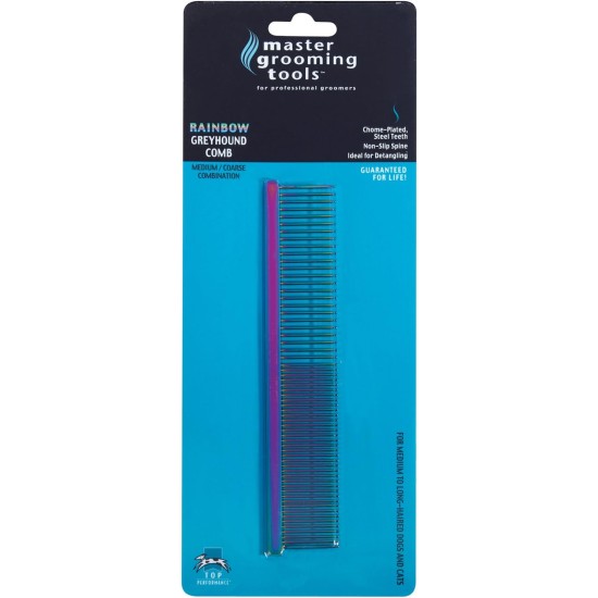 Master Grooming Tools Rainbow Greyhound Combs — European-Style Combs for Grooming Dogs - Medium/Coarse, 7½" Master Grooming Tools Rainbow Greyhound Combs — European-Style Combs for Grooming Dogs - Medium/Coarse, 7½"