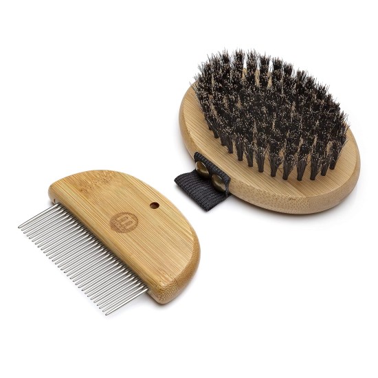 Mikki 6280004 Bamboo Grooming Kit for Puppies and Young Cats, with Hand Brush with Bristles and Comb, for Gentle Grooming, for Dogs and Cats, Made from Sustainable Bamboo, 130 g