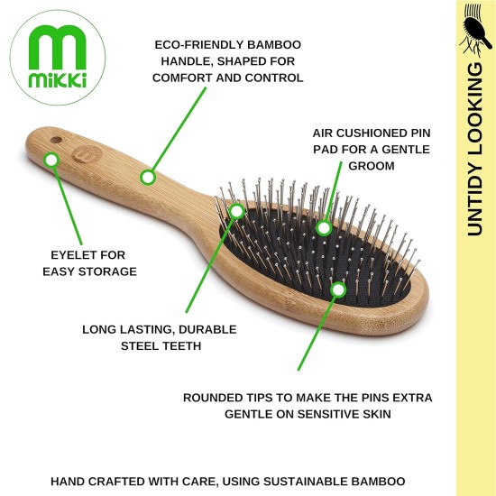 Mikki 6280012 Bamboo Brush with Ball Heads for Medium Length and Thick Coat, for Dogs and Cats, Made from Sustainable Bamboo. For the Care of Shaggy Fur, Small, S, 58 g, Brown Mikki 6280012 Bamboo Brush with Ball Heads for Medium Length and Thick Coat, for Dogs and Cats, Made from Sustainable Bamboo. For the Care of Shaggy Fur, Small, S, 58 g, Brown
