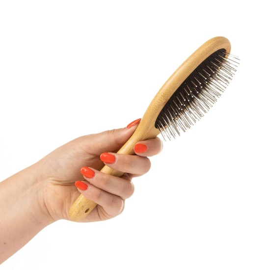 Mikki 6280012 Bamboo Brush with Ball Heads for Medium Length and Thick Coat, for Dogs and Cats, Made from Sustainable Bamboo. For the Care of Shaggy Fur, Small, S, 58 g, Brown Mikki 6280012 Bamboo Brush with Ball Heads for Medium Length and Thick Coat, for Dogs and Cats, Made from Sustainable Bamboo. For the Care of Shaggy Fur, Small, S, 58 g, Brown