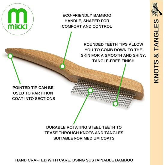 Mikki 6280022 Medium Bamboo Fur Detangler, for Medium and Long Coat, for Dogs and Cats, Made from Sustainable Bamboo, 48 g, Brown Mikki 6280022 Medium Bamboo Fur Detangler, for Medium and Long Coat, for Dogs and Cats, Made from Sustainable Bamboo, 48 g, Brown