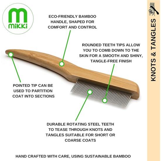 Mikki 6280022 Medium Bamboo Fur Detangler, for Medium and Long Coat, for Dogs and Cats, Made from Sustainable Bamboo, 48 g, Brown Mikki 6280022 Medium Bamboo Fur Detangler, for Medium and Long Coat, for Dogs and Cats, Made from Sustainable Bamboo, 48 g, Brown