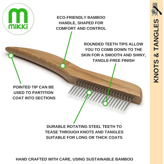 Mikki 6280022 Medium Bamboo Fur Detangler, for Medium and Long Coat, for Dogs and Cats, Made from Sustainable Bamboo, 48 g, Brown Mikki 6280022 Medium Bamboo Fur Detangler, for Medium and Long Coat, for Dogs and Cats, Made from Sustainable Bamboo, 48 g, Brown