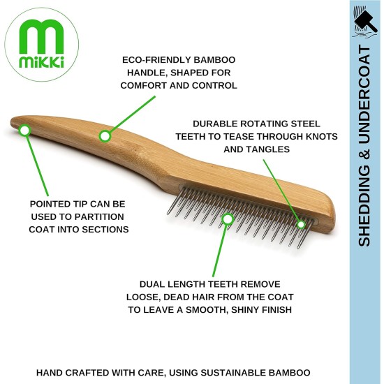 Mikki 6280022 Medium Bamboo Fur Detangler, for Medium and Long Coat, for Dogs and Cats, Made from Sustainable Bamboo, 48 g, Brown Mikki 6280022 Medium Bamboo Fur Detangler, for Medium and Long Coat, for Dogs and Cats, Made from Sustainable Bamboo, 48 g, Brown