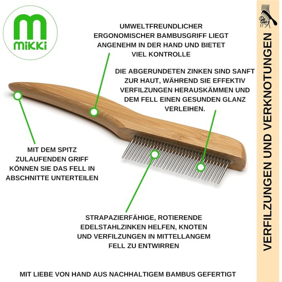 Mikki 6280022 Medium Bamboo Fur Detangler, for Medium and Long Coat, for Dogs and Cats, Made from Sustainable Bamboo, 48 g, Brown Mikki 6280022 Medium Bamboo Fur Detangler, for Medium and Long Coat, for Dogs and Cats, Made from Sustainable Bamboo, 48 g, Brown